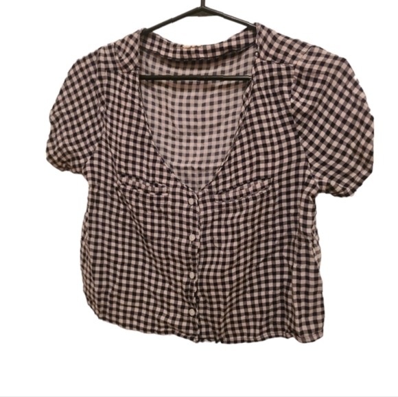 Hollister Tops - Hollister Black And White Checkered Button Up Gingham Crop  Top Womens Small